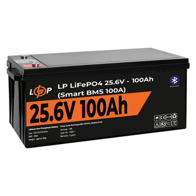 Акумулятор LP LiFePO4 24V (25,6V) - 100 Ah (2560Wh) (Smart BMS 100А) з BT пластик для ДБЖ