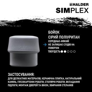 Молоток щадящий HALDER SIMPLEX ручка дерево Hickory, &Oslash;30 боек резина черный/серый полиуретан, 3023.030