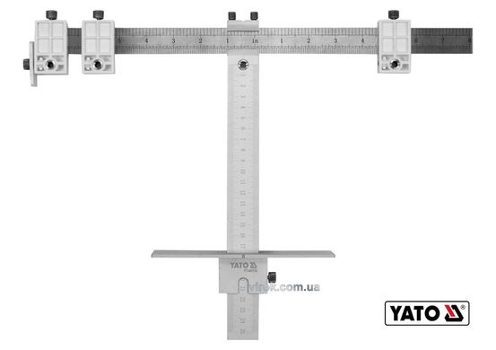 Шаблон для розмітки отворів Т-подібний YATO : 250 мм, з метричною і дюймовою шкалами + чохол [20]
