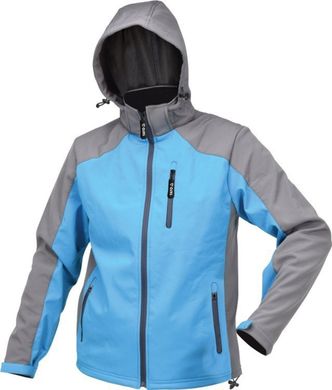 Куртка рабочая SOFTSHELL с прикреп капюшоном YATO разм XXXL, сине-серая, 3 кише, 96% полиэс и 4% спан