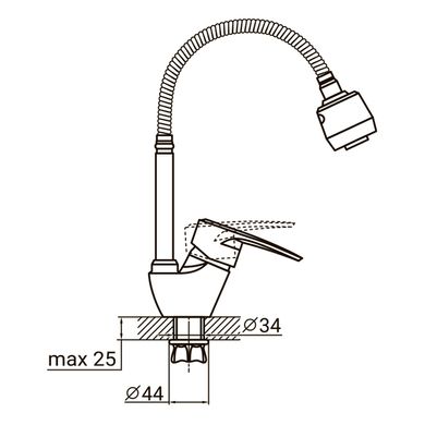 Смеситель ML Ø40 для кухни гусак гофрированный на гайке AQUATICA (ML-4B644C)