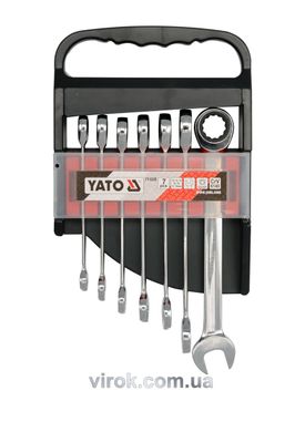 Ключи рожково-накидные YATO с трещаткой: CrV, М=10-19 мм. 72T, набор 7шт.