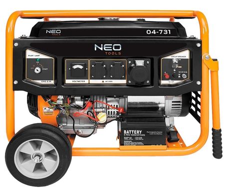 Neo Tools Генератор бензиновий 04-731, 6.0 / 6.5кВт, 1х12В та 2х230В ( 16А ) та 1x230В ( 32А ), бак 25л, 313г /