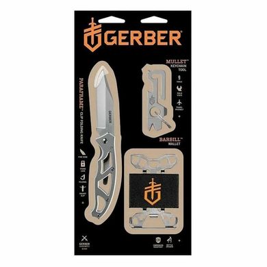 Подарунковий набір Gerber ніж Paraframe I + Mullet Solid State Stonewash Card + Barbill 31-004020 (1059859)