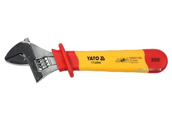 Ключ разводной YATO: L=200 мм, изолированный корпус VDE до 1000V