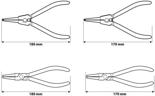 Neo Tools Щипці для стопорних кілець, набір 4 шт., CrV, 2х170мм та 2х180мм