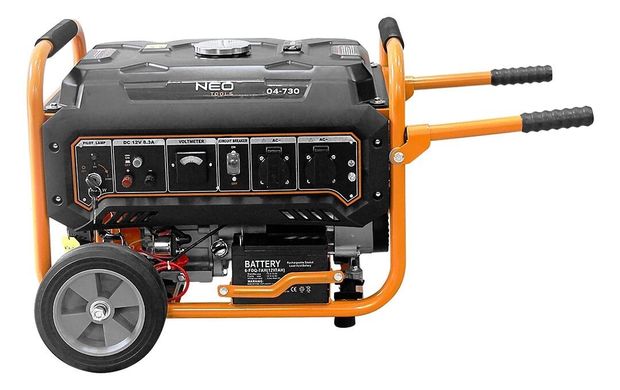 Neo Tools Генератор бензиновий 04-730, 2.8 / 3.0кВт, 1х12В та 2х230В ( 16А ), бак 15л, 313г / кВтГ, 45 кг