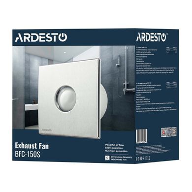 Вытяжной вентилятор ARDESTO 25 Вт, 210 м3/г, 1650 об/мин., 35 дБ, серебристый