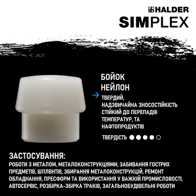 Молоток щадний-кувалда HALDER SIMPLEX ручка дерево Hickory, &Oslash;80 бойок нейлон/мякий метал, 3089.081