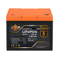 Аккумулятор LP LiFePO4 12,8V - 100 Ah (1280Wh) (BMS 100A/50А) пластик Smart BT