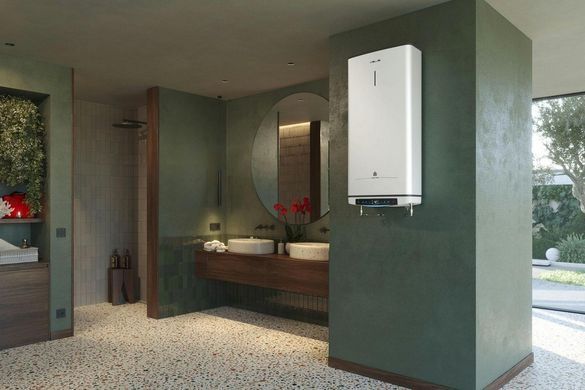 Водонагреватель электричество. Ariston плоский слим VELIS PRO DRY WIFI 80 EU, 80л, 2*1,5кВт, сухой тен, ун. монтаж, электричество. ручки, B,