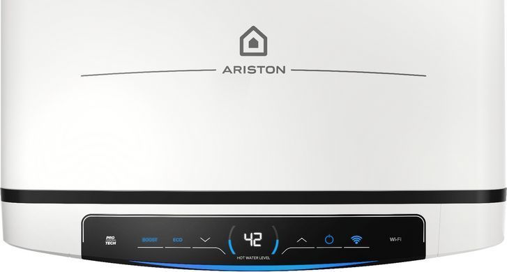 Водонагреватель электричество. Ariston плоский слим VELIS PRO DRY WIFI 80 EU, 80л, 2*1,5кВт, сухой тен, ун. монтаж, электричество. ручки, B,