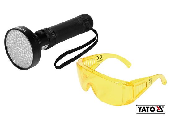 Ліхтар ультрафіолетовий з окулярами, для перевірки банкнот YATO : 100LED, 6 x AA, 395 нм [12]