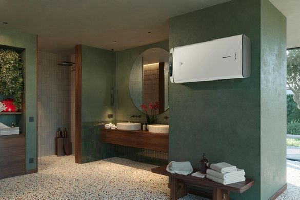 Водонагреватель электричество. Ariston плоский слим VELIS PRO DRY WIFI 100 EU, 100л, 2*1,5кВт, сухой тен, ун. монтаж, электричество. ручка, B,