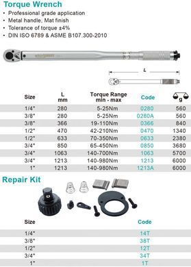 Whirlpower Ключ динамометричний 1/4" 5-25Nm