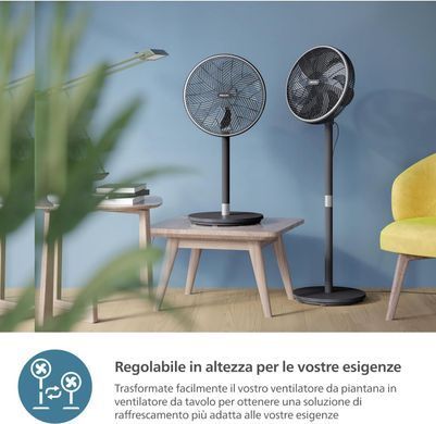 Вентилятор Philips напольный Series 3000, 40см, 48Вт, управление через смартфон, регулировка высоты, черный