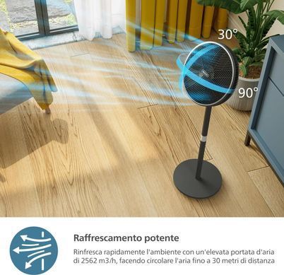 Вентилятор Philips напольный Series 3000, 40см, 48Вт, управление через смартфон, регулировка высоты, черный