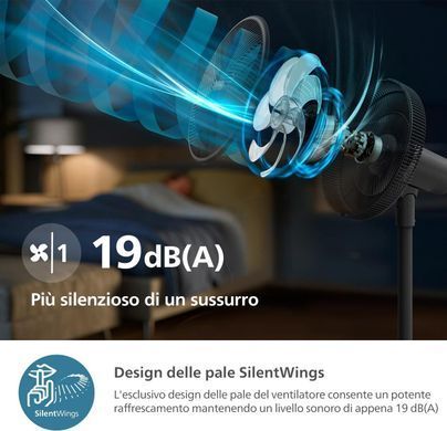 Вентилятор Philips напольный Series 3000, 40см, 48Вт, управление через смартфон, регулировка высоты, черный