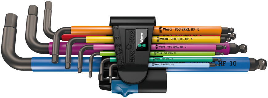 Набір Г-подібних ключів WERA, 950/9 Hex-Plus Multicolour HF 1, метричних, BlackLaser, з фіксувальною