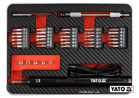 Викрутка акумул. з набором біт YATO : Li-Ion 3.6В 450 мАгод, LED-підсвітка, HEX-1/4", CrV, 39шт+кейс