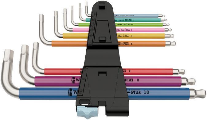 Набор Г-образных ключей WERA, 3950/9 Hex-Plus Multicolour Stainless 1, метрических, нержавеющая сталь,