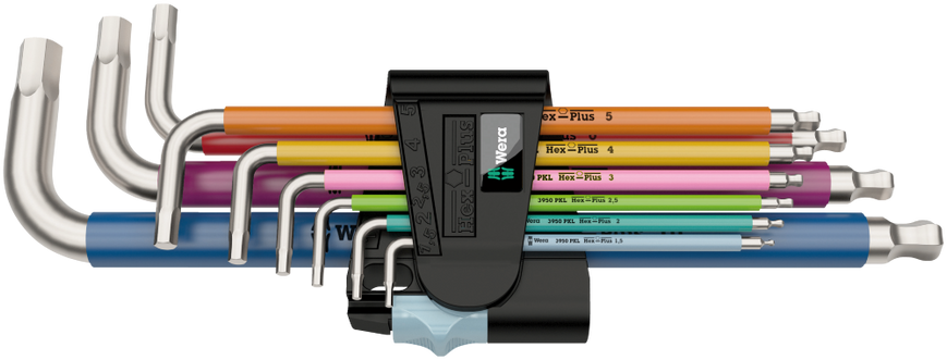 Набор Г-образных ключей WERA, 3950/9 Hex-Plus Multicolour Stainless 1, метрических, нержавеющая сталь,