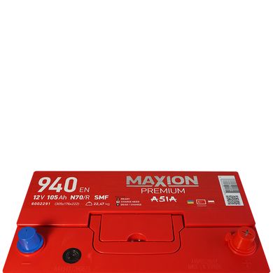 Автомобильный аккумулятор MAXION Premium Asia 105Аh 940A R+ (N70)