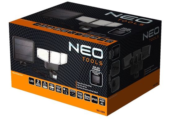 Neo Tools Світильник акумуляторний 2200мАг, 1000лм, 10Вт, живлення від сонячного світла, датчик руху, сутінків, IP65