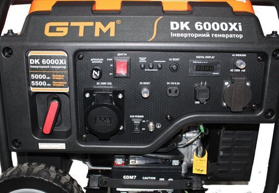 GTM Генераторна установка інверторна відкрита DK6000Xi, 5,0кВт ном. потужн., 230В, 50Гц, Ручн. Старт /Електростарт