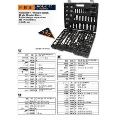 Набір інструментів універсальний 170 од. 1/4"+3/8"+1/2" 903E/C170