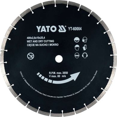 Диск алмазный сегментный по бетону YATO: Ø= 400x 25,4 мм. t= 3,6 мм, к YT-84820