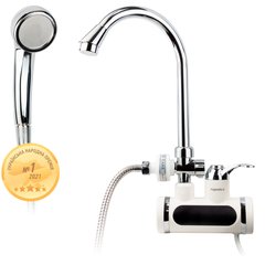 Кран-водонагрівач проточний JZ 3.0кВт 0.4-5бар для ванни гусак настінний вухо AQUATICA (JZ-7C141W)