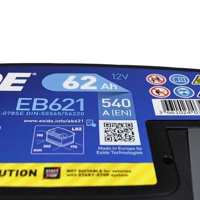 Автомобильный аккумулятор EXIDE Excell (EB621) 62Аh 540Ah L+