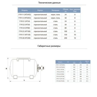 Гидроаккумулятор горизонтальный 50л AQUATICA (779122)