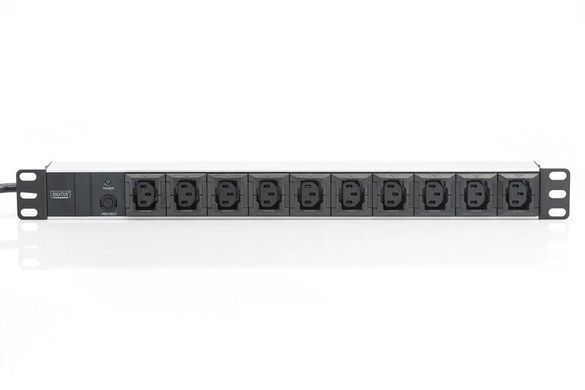 Digitus Блок розеток 1U, 10xC13, 10A, 250V, предохранитель, вилка C14