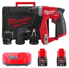 Дриль-шурупокрут акумуляторний MILWAUKEE, M12 FDDXKIT-202X, 34 Нм (+ зар.пр., 2 акум. Х2Аг, 4 насад.