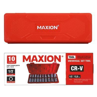 Набір довгих головок 1/2&rdquo;, 10 одиниць, Cr-V, MAXION MXTL- PCS10, (8-24мм)