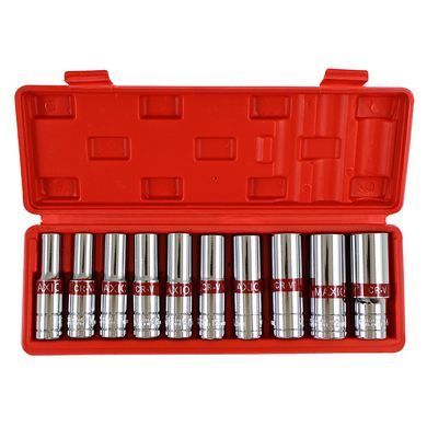Набір довгих головок 1/2&rdquo;, 10 одиниць, Cr-V, MAXION MXTL- PCS10, (8-24мм)