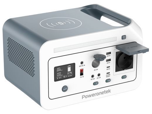 Зарядна станція Poweronetek PSK600 &mdash; 480Wh/AC 600W/60W 1xPD/2xUSB/2xDC/1xCar/Qi/LED