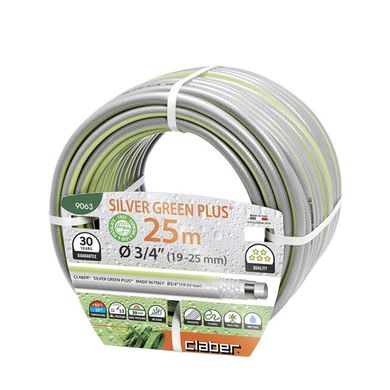 Claber Шланг поливальний 3/4" 25м Silver Green Plus, сірий з салатовою полосою