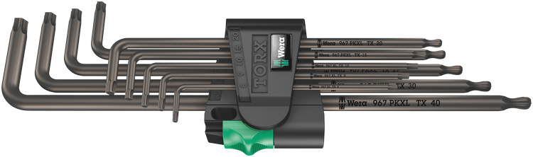 Набор Г-образных ключей WERA, 967/9 TX XL 1 TORX®, цинковое фосфатирование, удлиненный, 05024460001