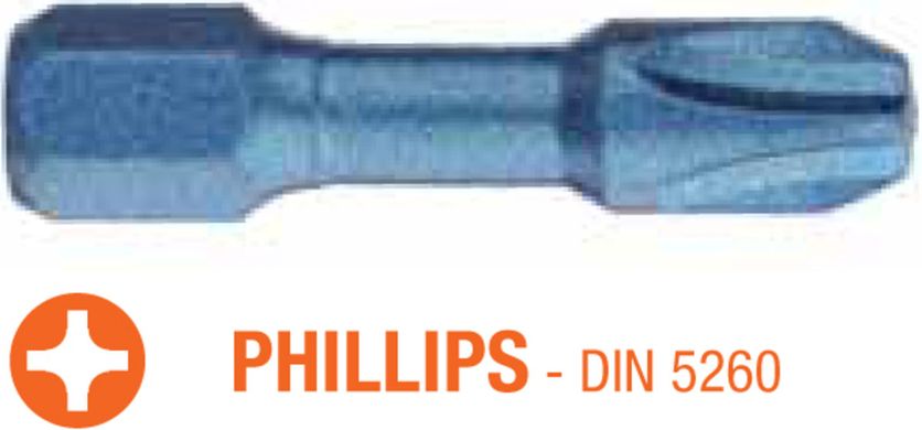 Насадка отверточная ударная USH Blue Shock: Philips PH2 x 30 мм Torsion, Уп. 25 шт.